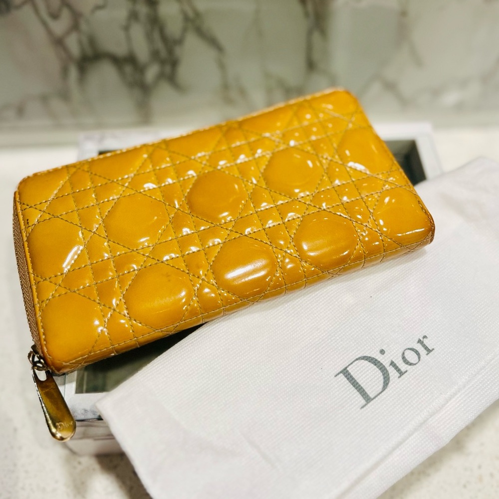 Lady Dior Yellow Cannage Long Wallet